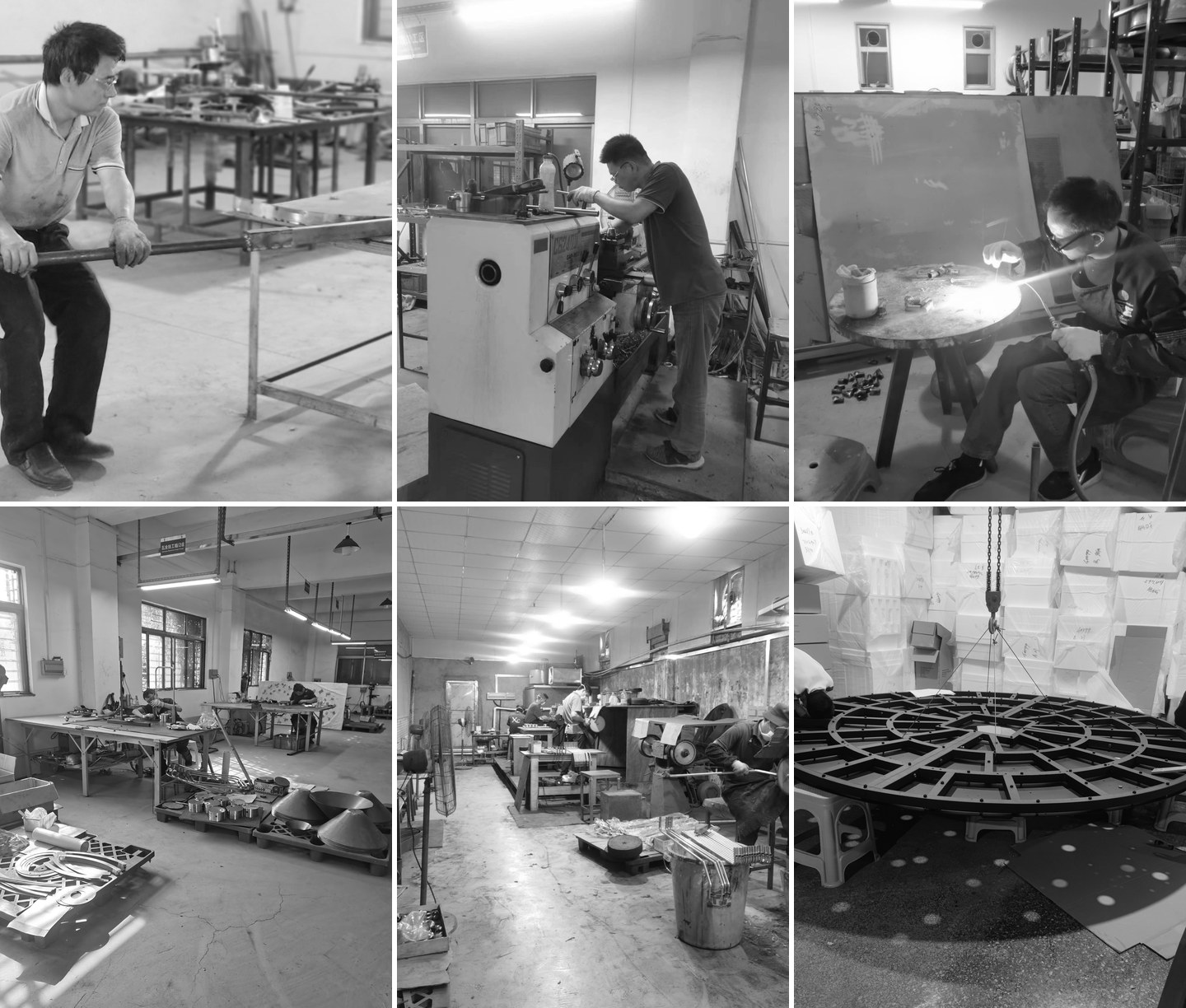 Black-and-white collage of metalwork craft — machining, parts and welding at XINCO