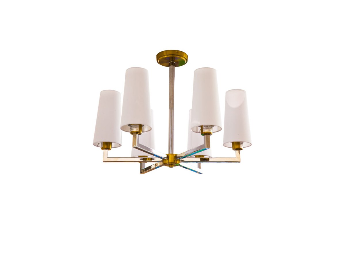 Opal glass and brass pendant for a five-star hotel guestroom