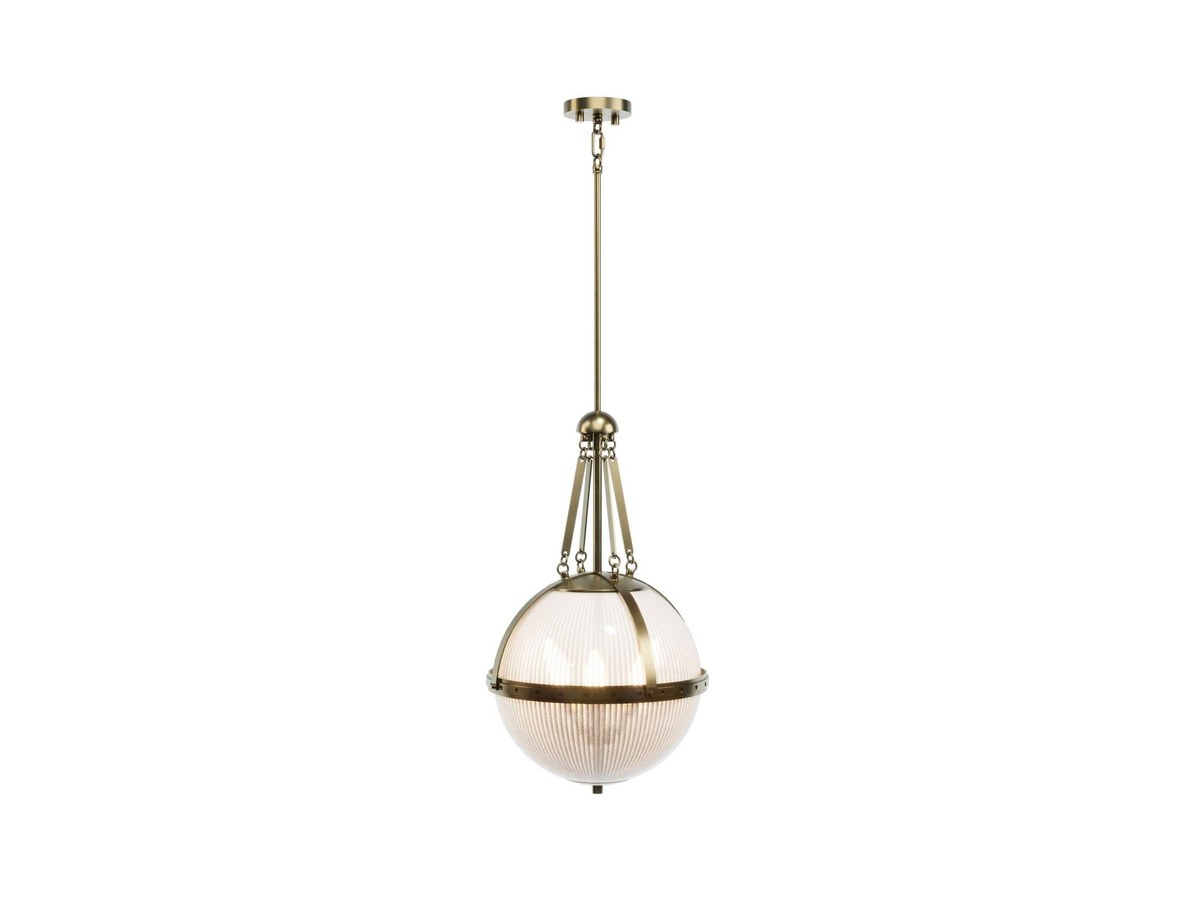 Brass globe pendant with ribbed glass