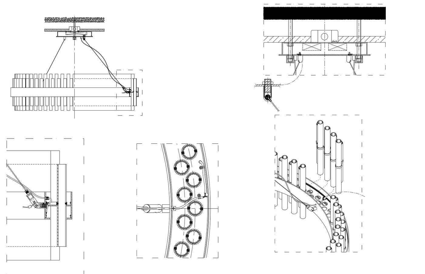 Construction details — suspension hardware and glass tube layout