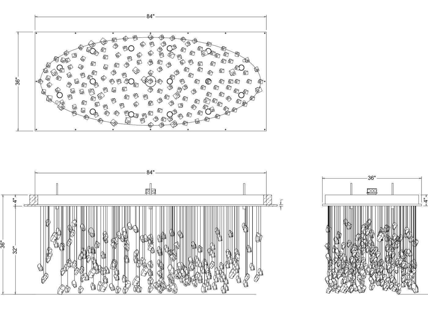 Crystal chandelier drawing — layout and sections, 84 x 36 inches