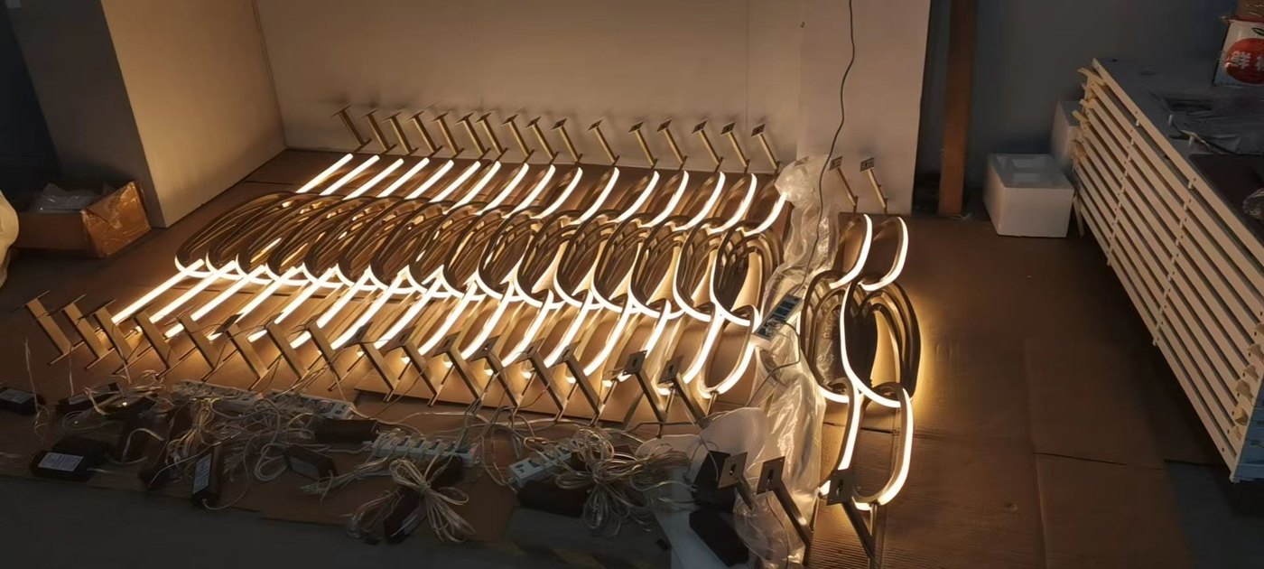 LED modules on aging test racks in the factory