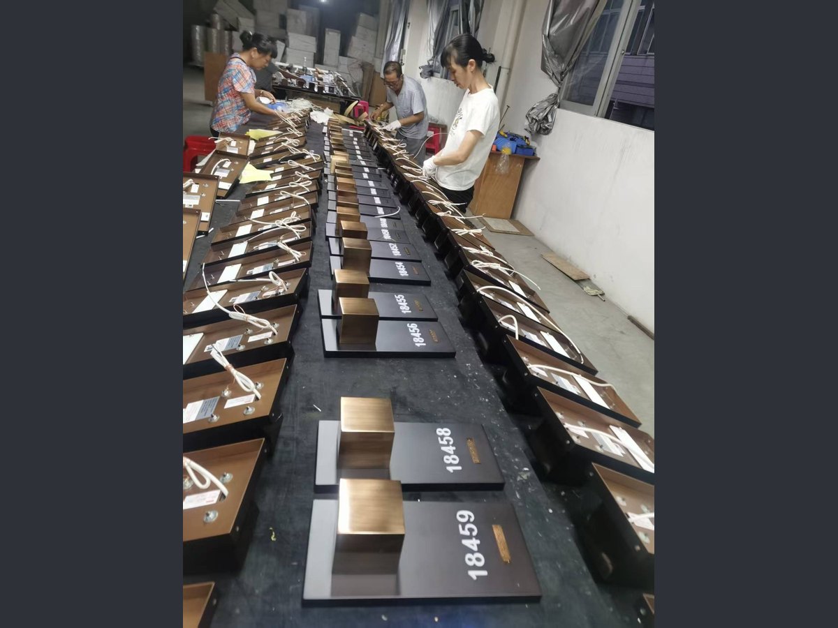 Fixture parts laid out in order on the production line